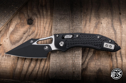 Microtech M-Stitch Ram-LOK Folding Knife Frag Aluminum 3.25" M390 Wharncliffe Black 169MRL-1FR