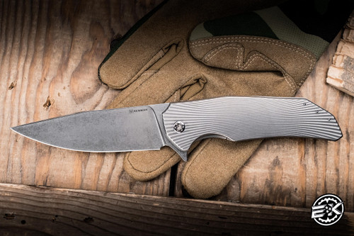 Herman Custom Knives DragonFly Folding Knife Titanium 3.8" Elmax Clip Point Shiny Stonewash