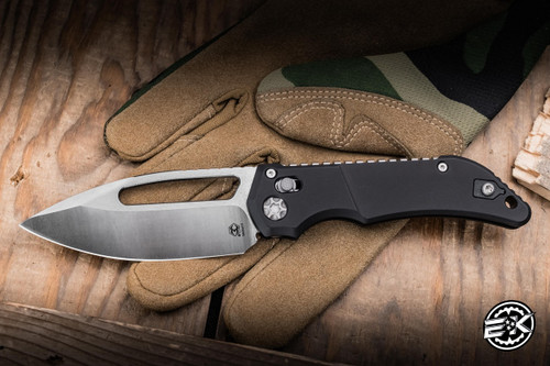 Heretic Knives Koschei Cross Bar Folding Knife Black Aluminum 3.5" MagnaCut Stonewash H061-2A