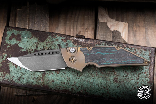 Hypercut Manufacturing Dharma Automatic Folding Knife Titanium/Shipwreck CC Inlay 3.2" S45VN Tanto 2-Tone