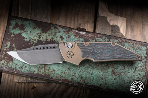 Hypercut Manufacturing Dharma Automatic Folding Knife Titanium/Shipwreck CC Inlay 3.2" S45VN Tanto 2-Tone