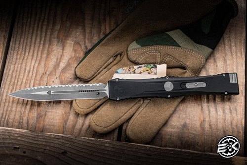 Microtech Marfione Select Nemesis IV Automatic OTF Knife Black Aluminum 4.4" M390 Dagger Apocalyptic Serrated 1152-12APMS1
