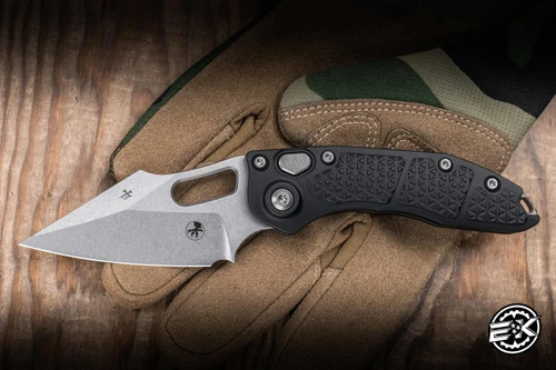 Microtech Proof Run M-Stitch Automatic Folding Knife Textured Black Aluminum 3.25" M390 Stonewash 169M-10PR