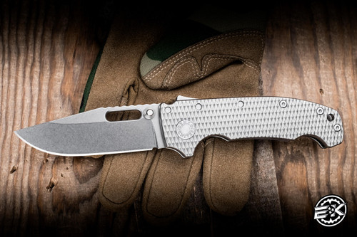 Preowned-Demko Knives MGAD20 Folding Knife K1 Textured Titanium 3.6" 3V Clip Point