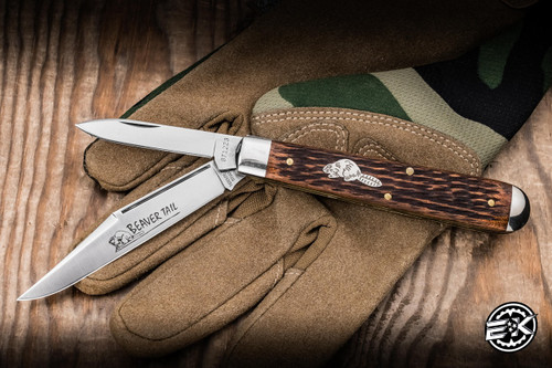 Preowned-Great Eastern Cutlery #871223 Tidioute Cutlery English Jack Jigged Brazilian Cherry Wood 3.75" 1095 Clip Point/Spearpoint Satin