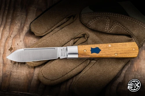 Preowned-Cooper Cutlery Dollar Knife Co. Osage Orange Wood/Blue Shield Jack  2.75" D2 Spear Point Satin