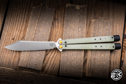 Preowned-Benchmade Necron Balisong Butterfly Knife Jade G10 4.6" S30V Scimitar Stonewash 99