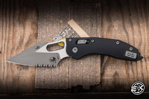 Preowned-Microtech Stitch Ram-Lok Manual Folder Black Fluted Aluminum 3.75" M390 Apocalyptic Serrated 169RL-11APFL