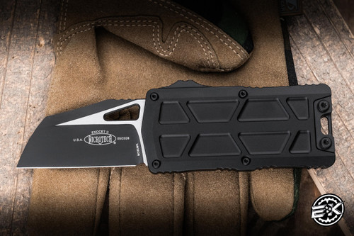 Microtech Exocet II OTF Knife/Money Clip Black Tactical Aluminum 2.34” M390 Wharncliffe Black 1156-1T