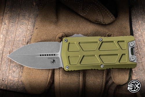 Microtech Exocet II OTF Knife/Money Clip OD Green Aluminum 2.34” M390 Dagger Apocalyptic 1157-10APOD