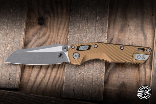 Microtech MSI Mini Ram-Lok Folding Knife Tan Fluted Aluminum 3.25" M390 Apocalyptic 210M-10APFLTA
