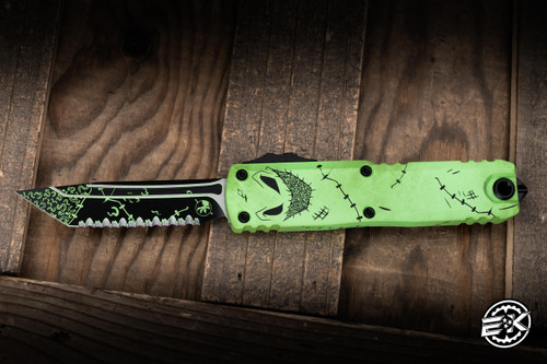 Microtech UTX-85 Gen IV OTF Auto Knife Oogie Boogie Aluminum 3" M390 Tanto Black Full Serrated 12334-3OOS
