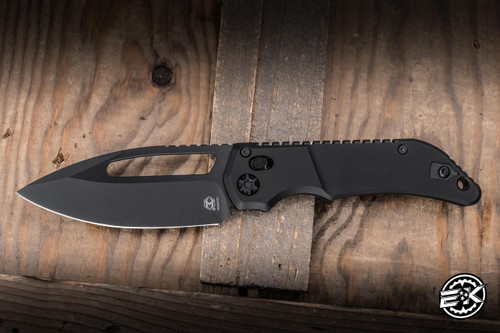 Heretic Knives Koschei Cross Bar Lock Folding Knife Black Aluminum 3.5" MagnaCut Clip Point DLC H061-6A-T