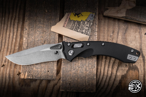 Microtech Amphibian Mini Ram-LOK Folding Knife Black Fluted Aluminum 3.25” M390 Stonewash 137MRL-10FL