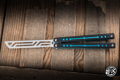 Squid Industries Inked Nautilus Butterfly Balisong Trainer Black G10/Teal Aluminum 5" V2 Satin