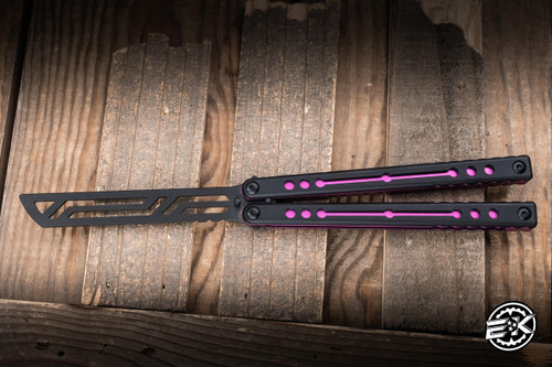 Squid Industries Inked Nautilus Butterfly Balisong Trainer Black G10/Purple Aluminum 5" V2 DLC