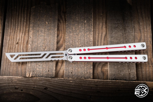 Squid Industries Nautilus Butterfly Balisong Trainer White G10/Winter Red Aluminum 5" V2 Satin