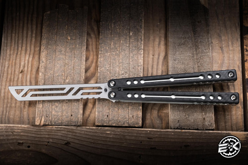 Squid Industries Nautilus Butterfly Balisong Trainer Inked Carbon Fiber/Silver Aluminum 5" V2 Satin
