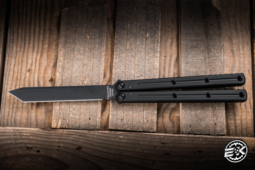 Squid Industries Inked Krake Raken Butterfly Balisong Knife Black Aluminum 4.9" V3 Tanto DLC