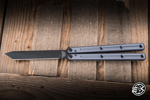 Squid Industries Inked Krake Raken Butterfly Balisong Knife Gunmetal Aluminum 4.9" V3 Tanto DLC