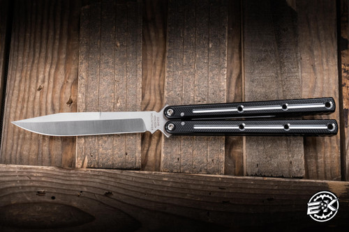 Squid Industries Krake Raken Balisong Knife Black/Silver Aluminum 4.65" V3 Weehawk Satin
