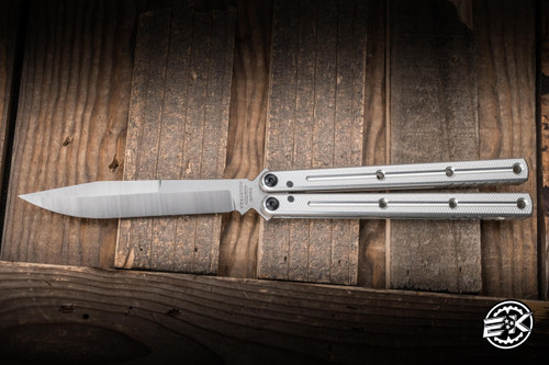 Squid Industries Krake Raken Balisong Knife Silver Aluminum 4.65" V3 Weehawk Satin
