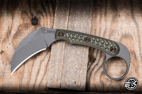 RMJ Tactical Korbin Fixed Blade Knife Dirty Olive G10 3" 3V Talon Tungsten