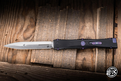 Microtech Marfione Select Nemesis IV Auto OTF Knife Black Aluminum/Galactic Purple & Blue Ti Accents 4.4" M390 Dagger Stonewash 1152-10MS3