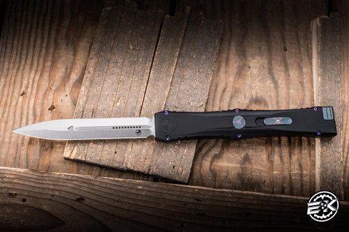 Microtech Marfione Select Nemesis IV Auto OTF Knife Black Aluminum/Nebula Green & Purple Ti Accents 4.4" M390 Dagger Stonewash 1152-10MS4