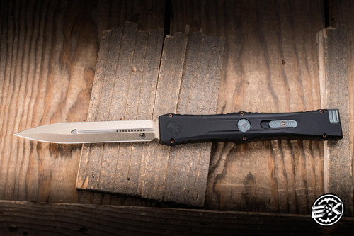 Microtech Marfione Select Nemesis IV Auto OTF Knife Black Aluminum/Antique Denim & Bronze Ti Accents 4.4" M390 Dagger Bronzed Stonewash 1152-13MS2