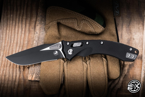 Microtech Amphibian Mini Ram-LOK Folding Knife Black Fluted Aluminum 3.25” M390 Black Tactical 137MRL-1FL