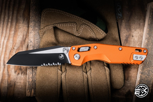 Microtech MSI Mini Ram-Lok Folding Knife Orange Fluted Aluminum 3.25" M390 Black Serrated 210M-2FLOR