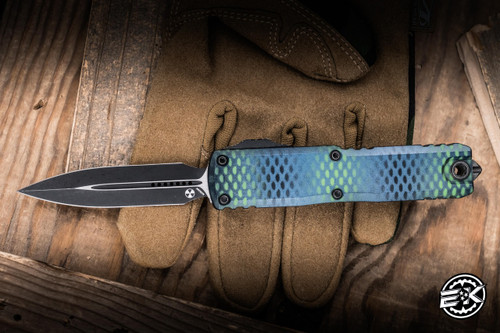 Microtech UTX-85 Gen IV OTF Auto Knife Blue X-51 Aluminum 3" M390 Dagger Black 12324-1BLX51S