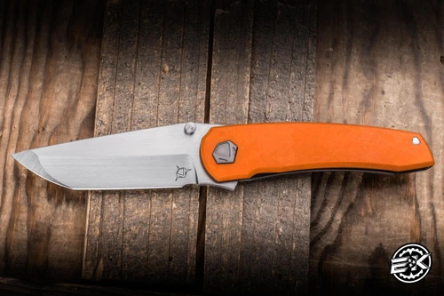 Sharknivco Waka V5 Manual Folding Knife Titanium/Orange CamoQuartz 3.35" RWL34 Tanto Hand Rubbed