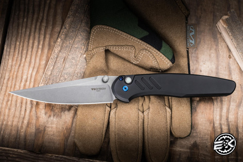 ProTech x Peace Neighbor Avalon Folding Knife Knurled Black Aluminum/Sapphire Blue Accents  4.25" A-421 Stonewash CCKSF26.AVALON.1