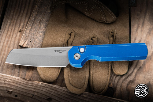 Protech x Tuff Knives Slimfoot Auto Folding Knife Battleworn Blue Aluminum 3.2" MagnaCut Stonewash CCKSF26.SLIMFOOT.1