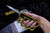 Burn Knives K-Razor OTF Automatic Knuck Gold D/A 4" Dagger Hollow Ground Polished