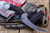 Bastinelli Knives Mako Black Tsukamaki, Triple Skull Menuki, Dark Stonewash
