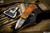D Rocket Designs "Shamsher" Orange Anodized Frog Automatic Knife 2" Lasered