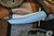 Hog House Knives Model T Folding Knife Blue Titanium 3.5" RWL-34 Drop Point Blasted