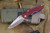 Rick Hinderer Knives EKlipse Flipper Red G10 3" Harpoon Stonewash Blue