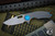 Curtiss Knives F3 Medium Slicer Flipper Diamond Titanium Blue Accents 3.25" S45VN Blasted