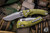 Microtech Amphibian Ram-LOK Folding Knife Fluted OD Green Aluminum 3.9" Apocalyptic Stonewash Serrated 137RL-11APFLOD