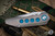 Koert Knives Custom Mini Sabot Tumbled Titanium Vintage Blue Paper Micarta Inlay 3" Zirblasted