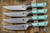 Microtech Steak Knife Fixed Blade Kitchen Set Caribbean Blue G10 4.5" M390 Stonewash 3600B-10SETCA