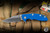 Rick Hinderer Knives XM-18 Folding Knife Blue G10/Stonewash Titanium 3" 20CV Bowie Stonewash