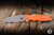 Rick Hinderer Knives EKlipse Skinny Non-Flipper Knife Orange G10/Battle Blue Titanium 3.5" MagnaCut Harpoon Spearpoint Working Finish