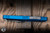 Preowned-Microtech Combat Troodon Gen III OTF Automatic Knife Blue Aluminum 4" M390 Dagger Apocalyptic Stonewash 1142-10APBL