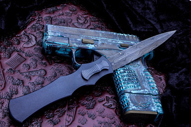 SHARK BURN Custom Classic Drive Burn Knives Custom Razor OTF Charcoal Dagger Damascus