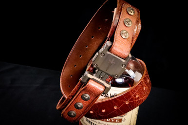 Marfione Custom Knives APIS Leather Belt @ SRKT Distressed Dark Brown Water  Buffalo Leather Bronze Titanium Buckle & Hardware